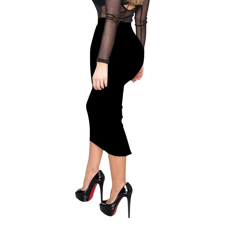 HQBORY/черная эластичная юбка миди с высокой талией Женские вечерние юбки для