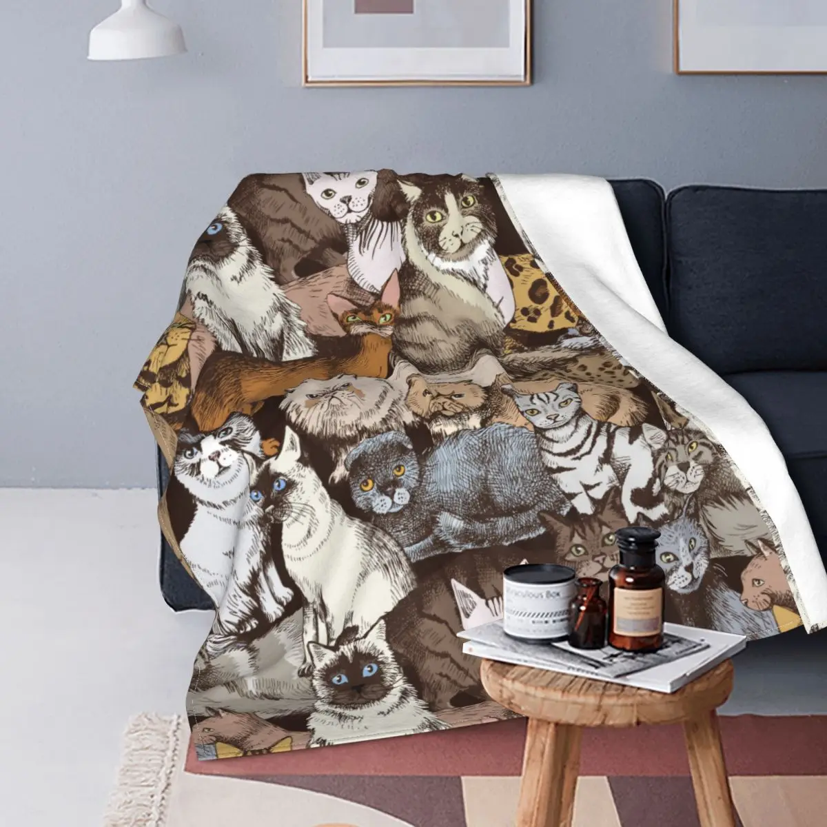 

Vintage Katzen Decke Flanell Textil Decor Tier Pet Liebhaber Atmungsaktive Super Warme Werfen Decken für Bett Couch Teppich Stüc