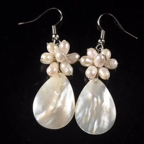 

Уникальные жемчужные серьги ручной работы, классические серебряные серьги-подвески с белым пресноводным жемчугом, морской ракушкой и цвет...