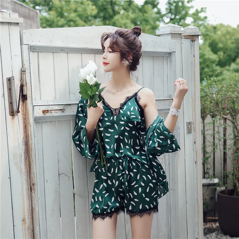 Женские пижамные комплекты для сна с подкладом на груди атласная пижама