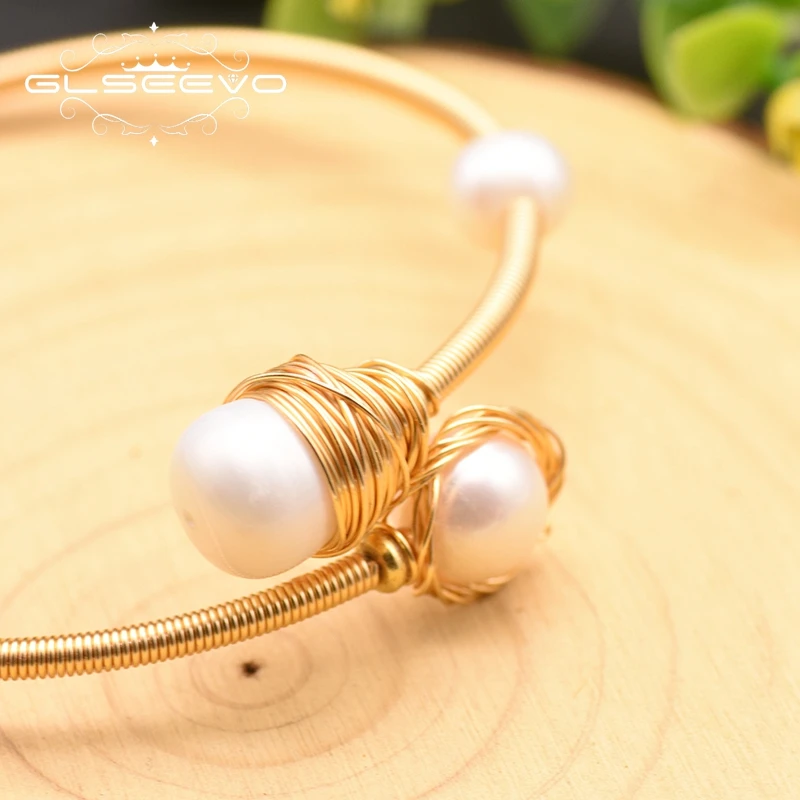 Женский браслет с натуральным белым жемчугом GLSEEVO регулируемый на запястье