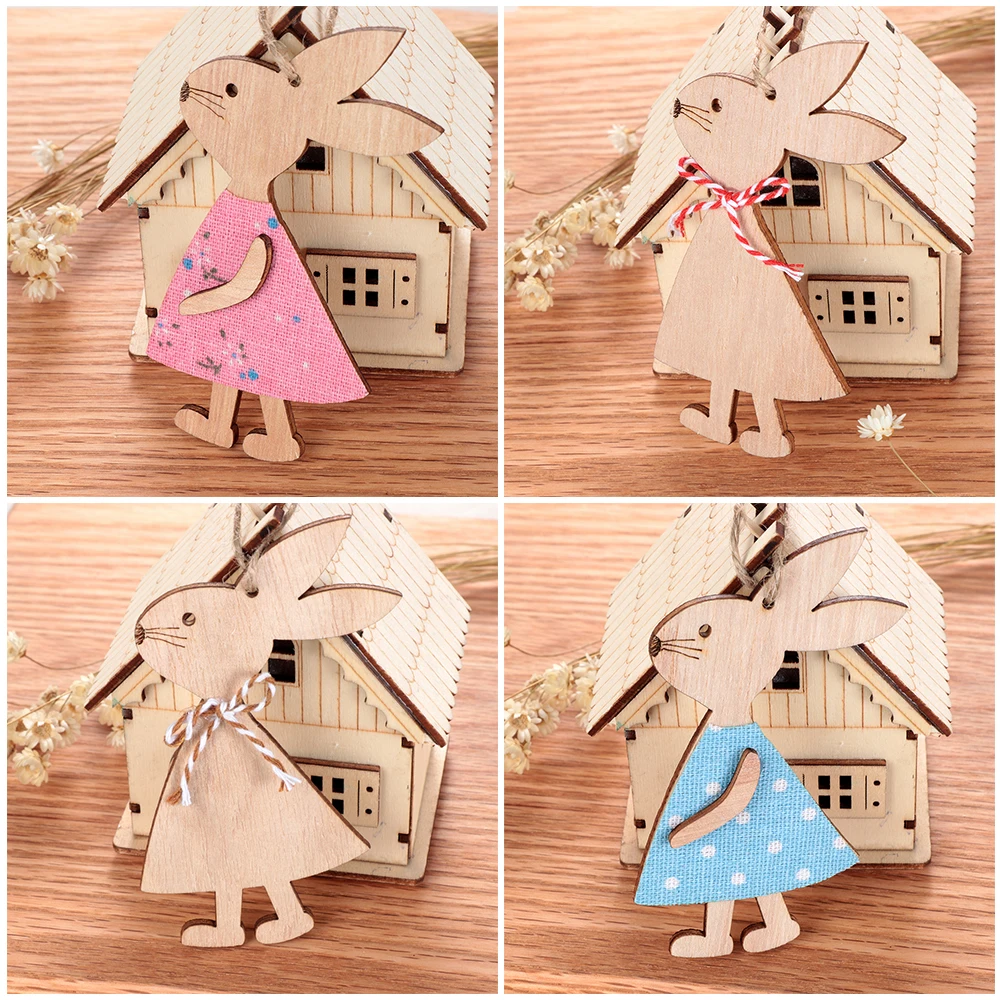 

3Pcs Happy Easter Rabbit Wooden Pendants Decoration DIY Cute Bunny Door Hanging Sign Wood Handcraft Ornaments Party Supplies