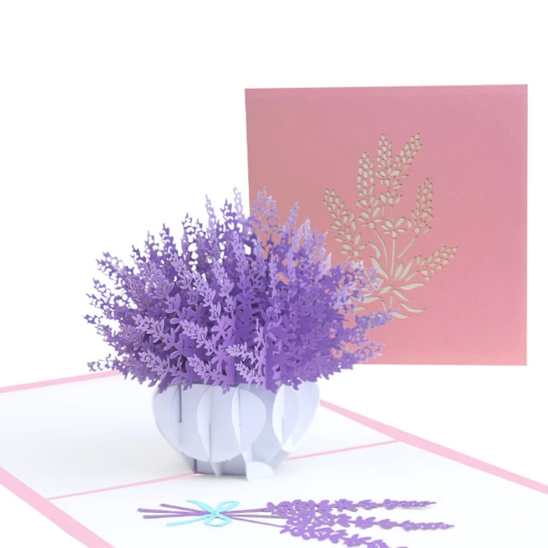 

3D Pop-Up Lavender Greeting Card for Birthday Mother's Day Wedding with Envelope
