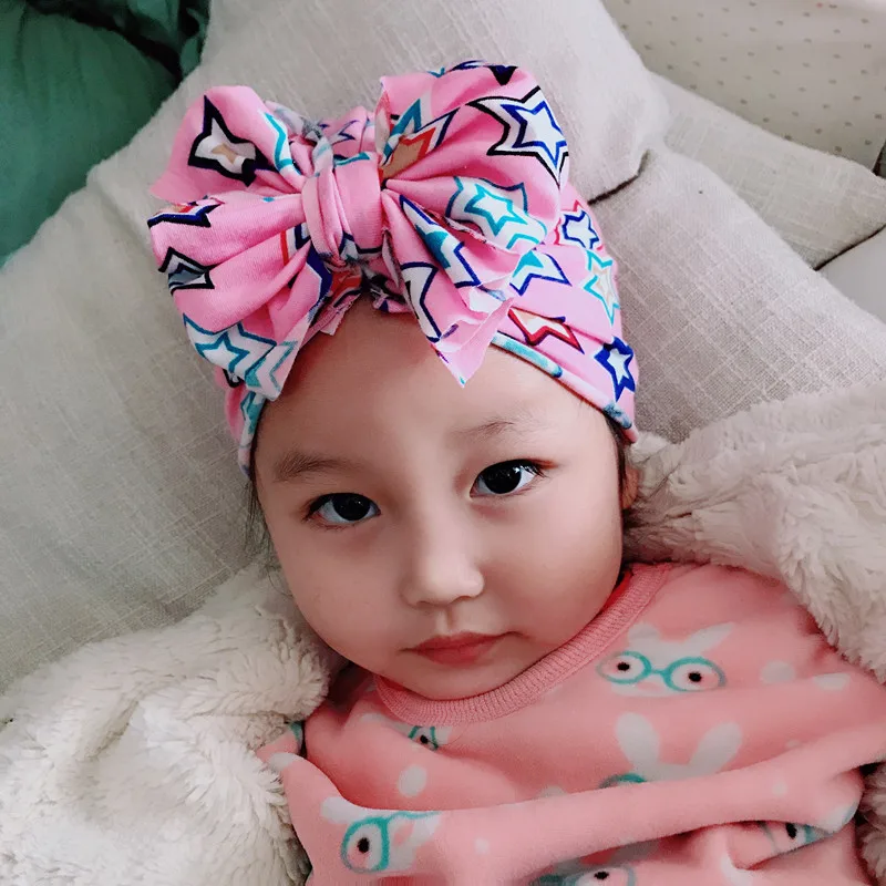 Star Stripe Tie Dye Floral print Infant New Born Baby Boy Girl Hat Toddler Kids Cotton Blends Lovely Soft Bow Knot Turban Caps | Детская