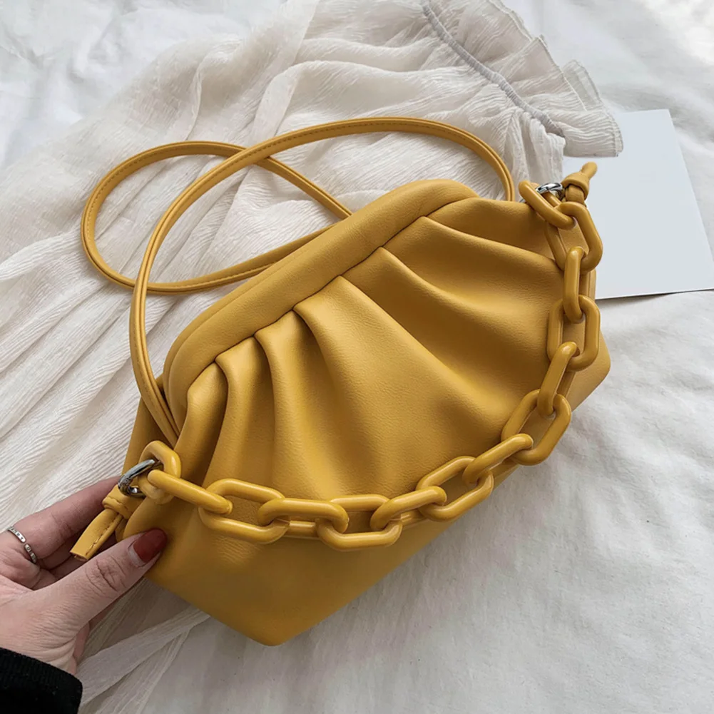 

Плиссированная мягкая сумка на плечо из искусственной кожи для женщин, повседневный клатч на цепочке, однотонный мессенджер, Дамский однот...