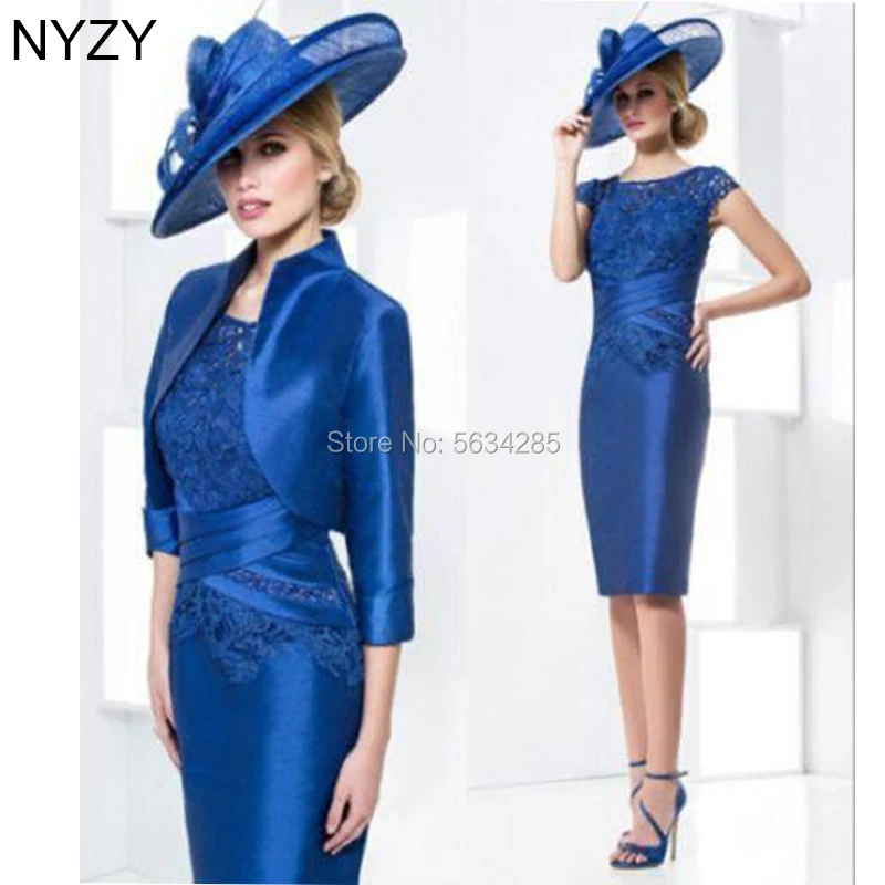 

With Coat Jacket Royal Blue Mother of the Bride Groom Dresses 2020 NYZY M10 Wedding Guest Wear Formal Dress Party Cocktail