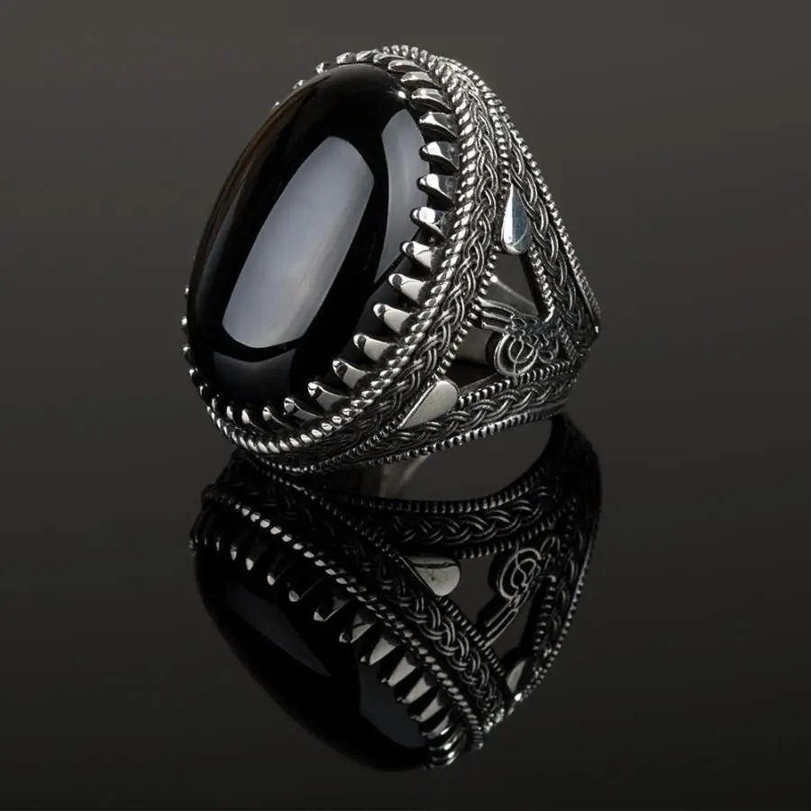 

Sterling Silver Man Ring Natural Stone Ottoman Silver,,Handmade 925k Sterling Silver Made in Turkey Outstanding Gift