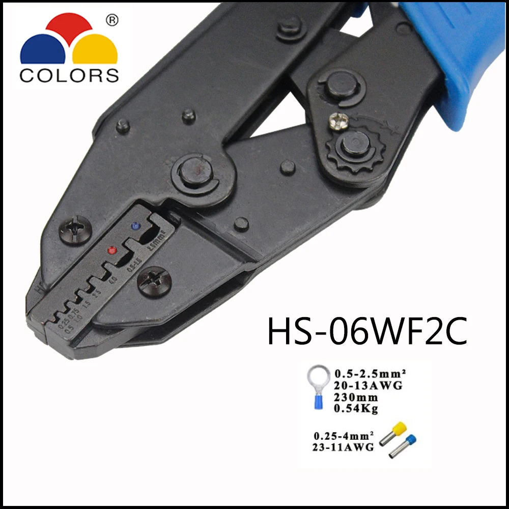 

connector tool HS-06WF2C ratchet crimping plier and non-insulated ferrules and insulated terminals 20-13AWG