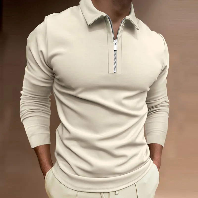 

Autumn High Quality Polo Shirt Mens Long Sleeve Turn Down Collar Sports Shirt Pullover 2021 New Casual Zippers Solid Male Tops
