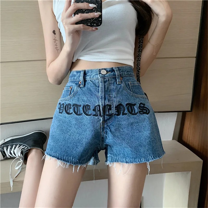 

Real Shot 2021 New Fashion Embroidered High Waist Denim Shorts Female Korean Version Was Thin Wild Hot Pants Trend