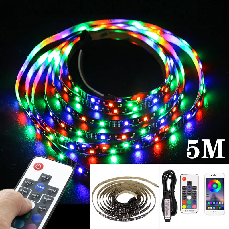

LED Strip Light USB Bluetooth App Remote Control RGB Lamp Tape Ribbon 3/17Key Flexible Lights Desk Screen TV Background Lighting