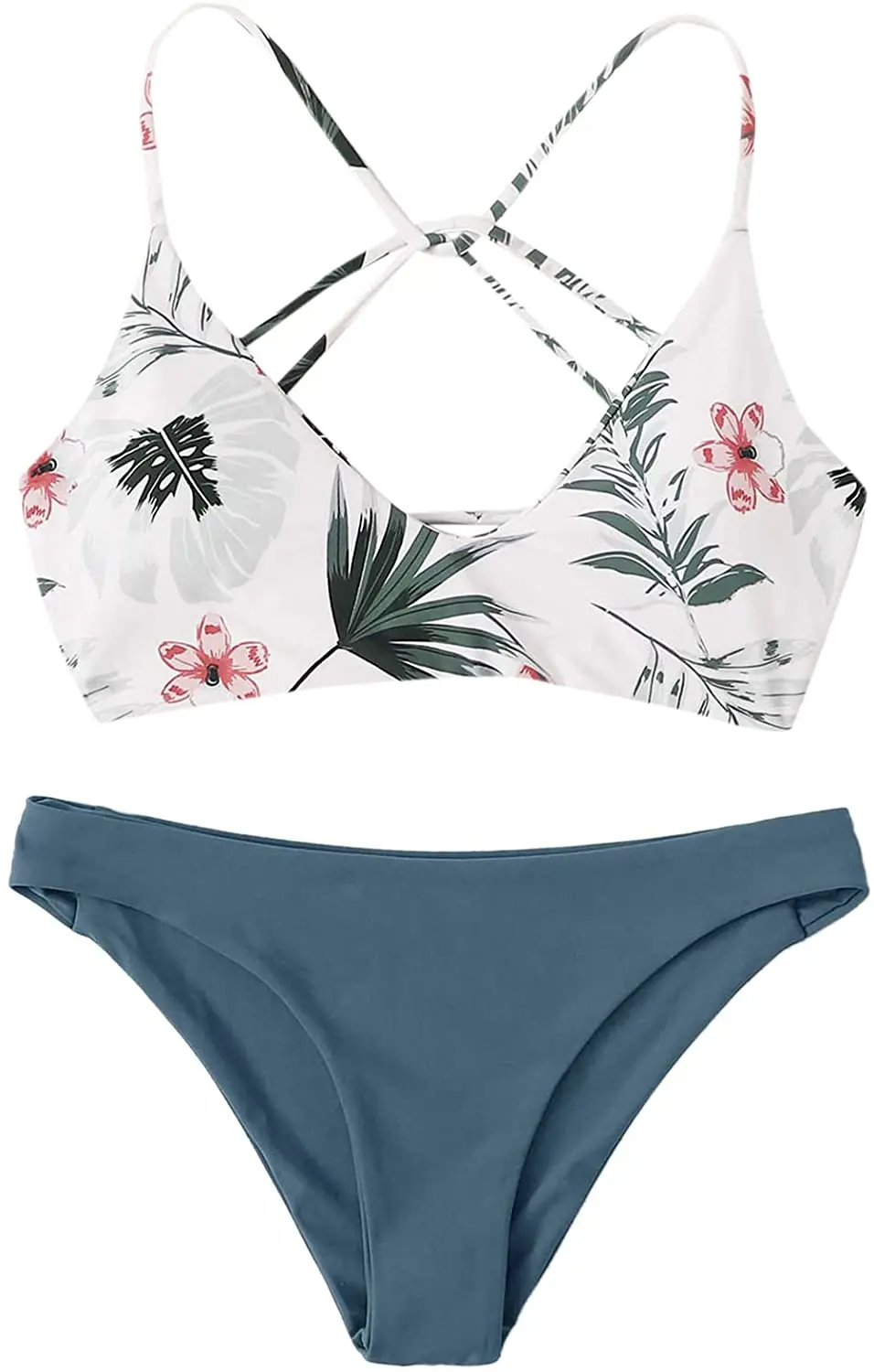 

Women's Sexy Bathing Suit Floral Print Cross Back Bikini Set Swimsuits