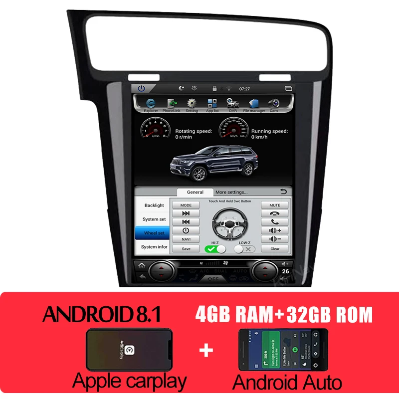 android car radio KiriNavi вертикальный экран Tesla стиль Android 7,1 10,4 Автомобильный мультимедийный dvd-плеер для VW Golf 7 Радио Навигация 2013 - Цвет: android car radio
