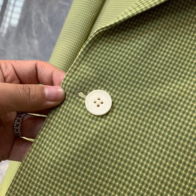 

British New Men Slim Fit Green Plaid Blazer Business Man Party Suit Coat Single Breasted Luxury High Quality Formal Blazers Coat