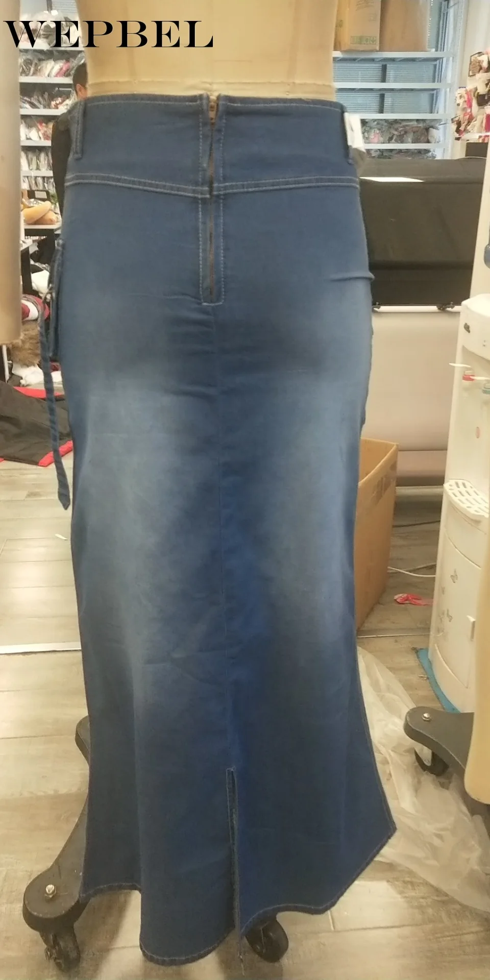 

WEPBEL Women's Fashion Vintage Long Denim Skirt High Waist Pocket Ruffles Mermaid Maxi Skirt Plus Size Jean Skirts S-3XL