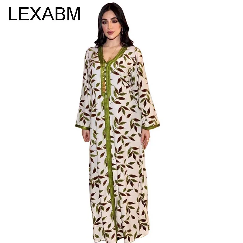 

Женское длинное платье в мусульманском стиле, скромное платье большого размера из Турции, платье с V-образным вырезом и длинным рукавом с пр...