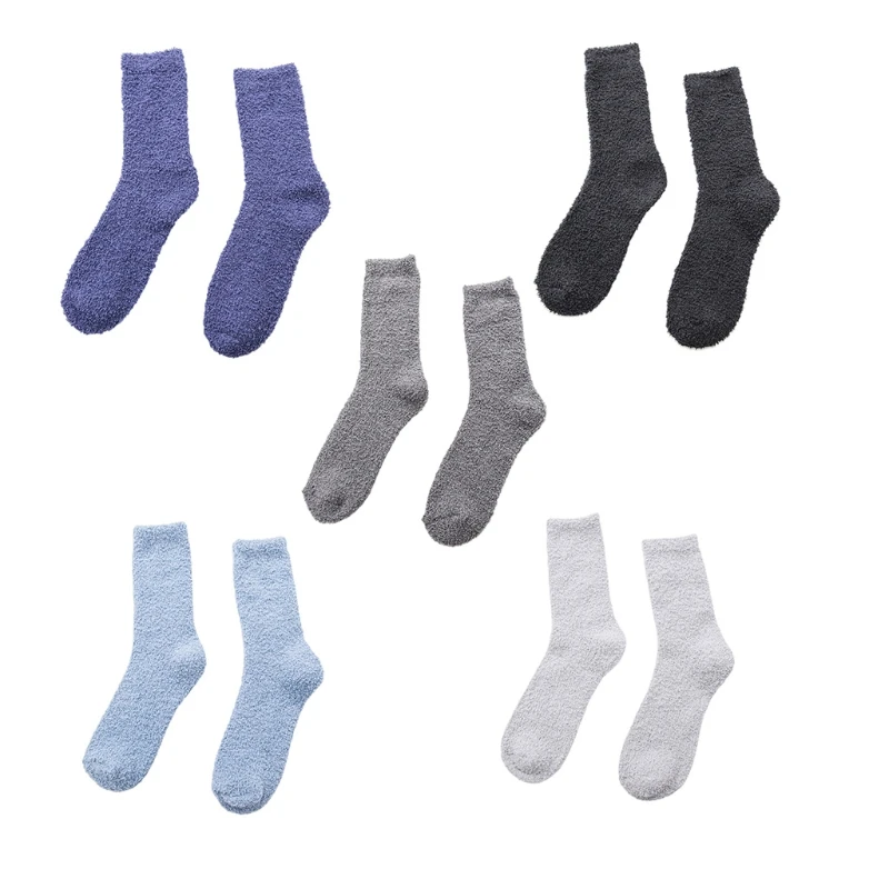 

MXMA Mens Winter Warm Fuzzy Slipper Socks Solid Color Coral Velvet Sleeping Hosiery