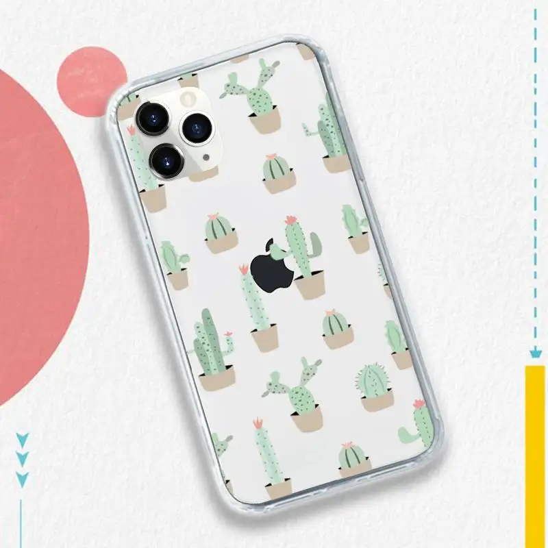 

Cute plant cortoon cactus Phone Case Transparent soft For iphone 5 5s 5c se 6 6s 7 8 11 12 plus mini x xs xr pro max
