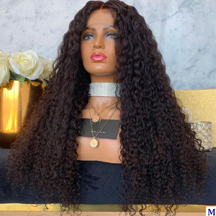 200Density Deep Curly 13x6 Lace Front Human Hair Wigs with Baby Hair Natural Color Middle Part 360 Lace Frontal Wigs Remy Hair