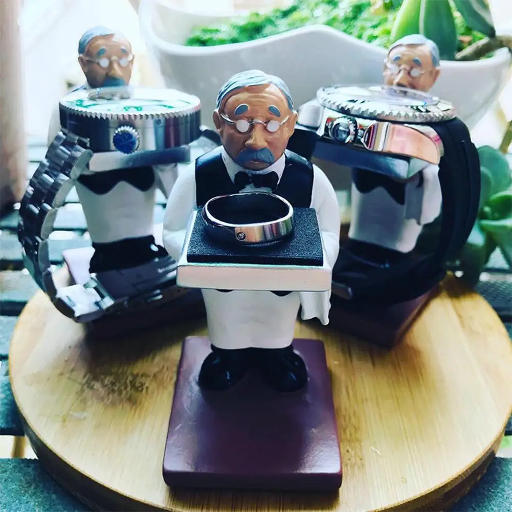 Смола Старый дворецкий Часы Дисплей стенд ожерелье серьги ювелирные изделия