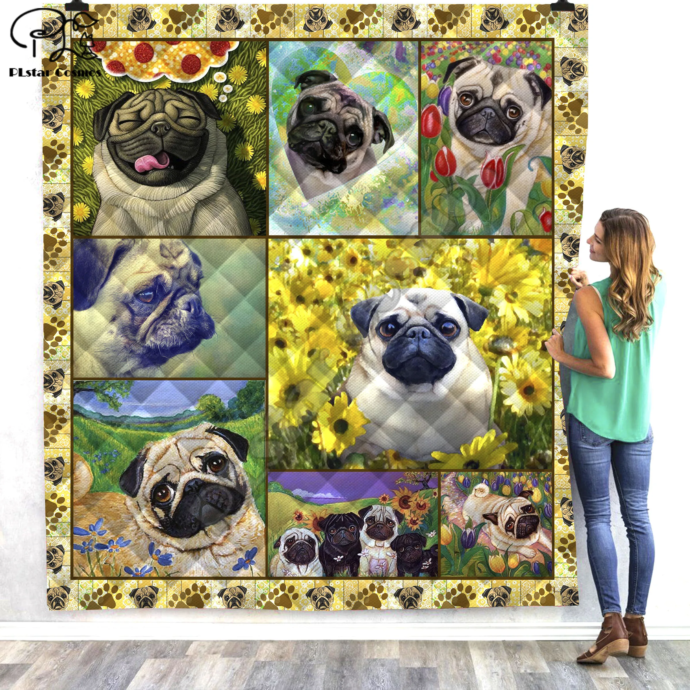 

Pet Puppy Cute Dog 3D Quilt Blanket For Kids Adults Bedding Throw Soft Warm Thin Office Blanket With Cotton Quilt style-15
