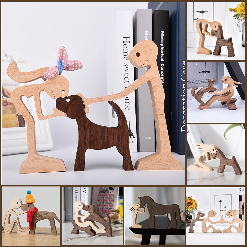 

Wooden Dog Carving Ornaments Home Office Wood Puppy Pet Sculpture Decor Creative Decoration For Pet Lover Crafts Christmas Gifts