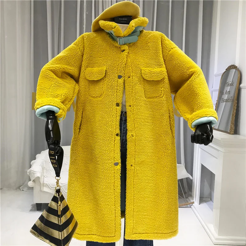 пальто женское Элегантные пушистые из овечьей шерсти женские зимние толстые