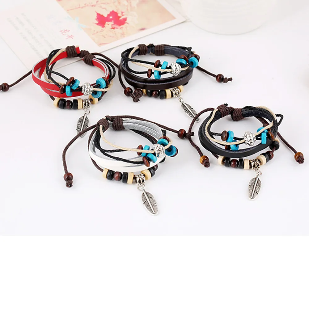 Модный женский многослойный браслет ручной работы из бычьей кожи|Цепочки и