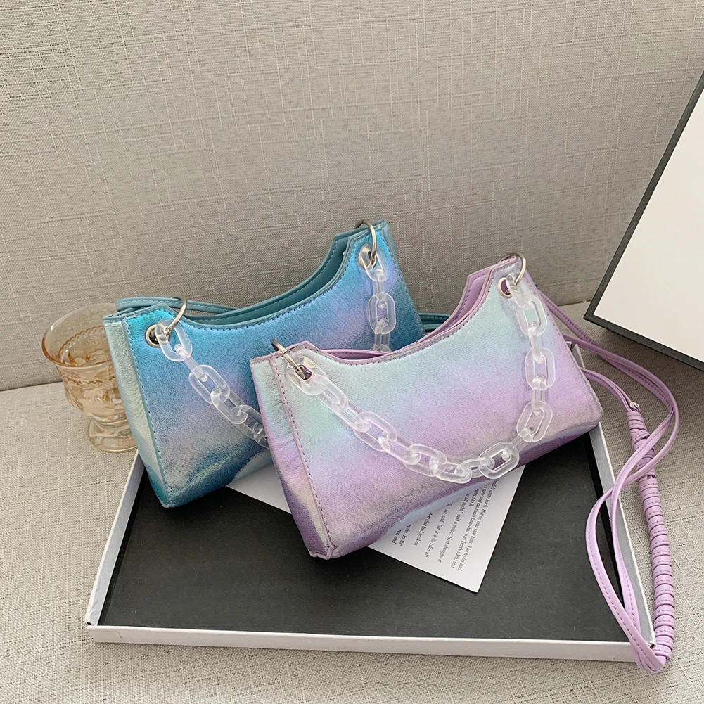 

Модная женская однотонная сумка-мессенджер из искусственной кожи с акриловой цепочкой на одно плечо в стиле ретро Дамский маленький кошеле...