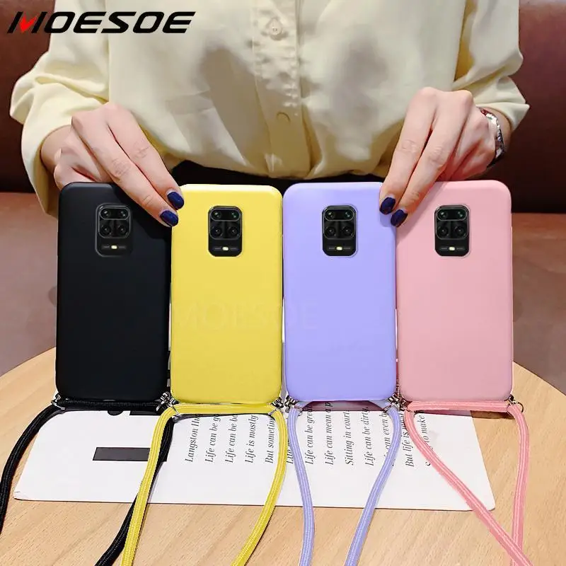 Чехол для Xiaomi Mi 11 чехол 10T Pro Poco X3 NFC Redmi Note 10 9 8 9A из жидкого силикона со шнурком и