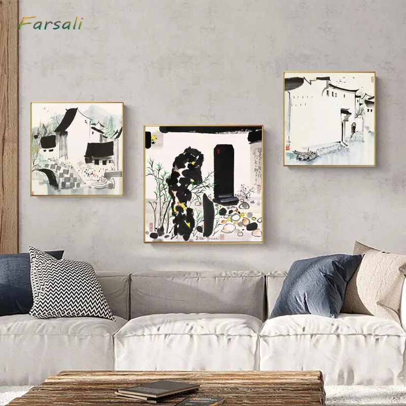 

Wu Guanzhong Bridge Modern Abstract Black White Chinese Ink Canvas Paintings Landscape Poster Prints Living Room Wall Art Gifts