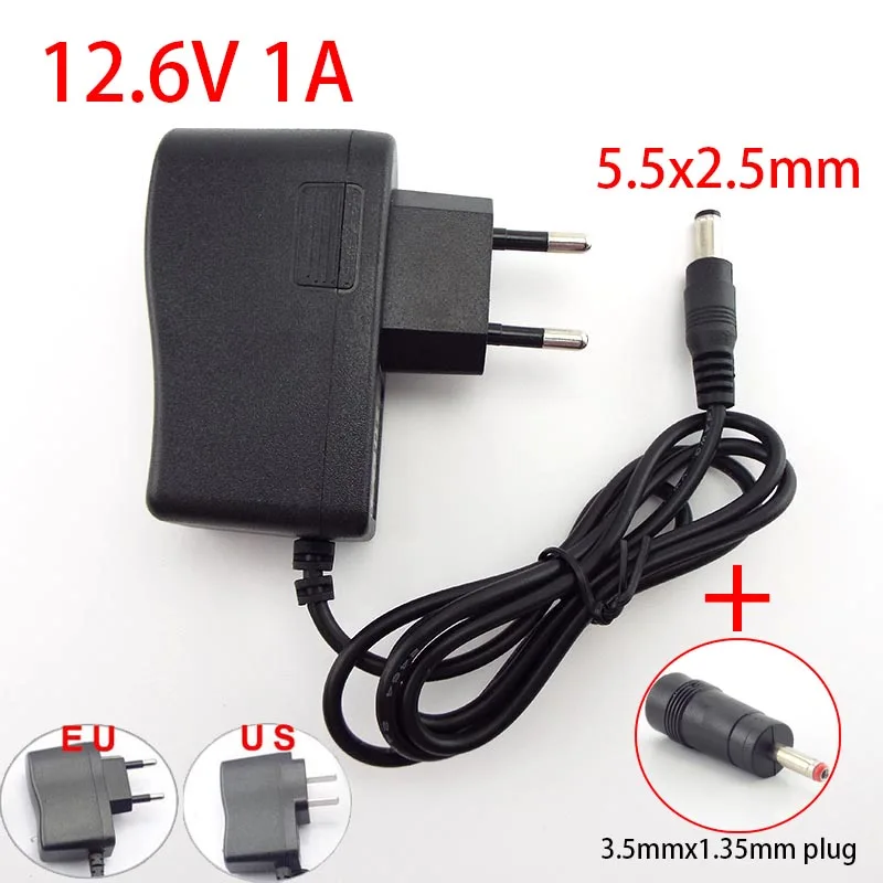 

100-240V AC DC 12.6V 1A 1000MA Adapter Power Supply 5.5x2.5mm 3.5MM 12.6 V Volt AC Charger Adaptor Plug For 18650 Li-ion Battery