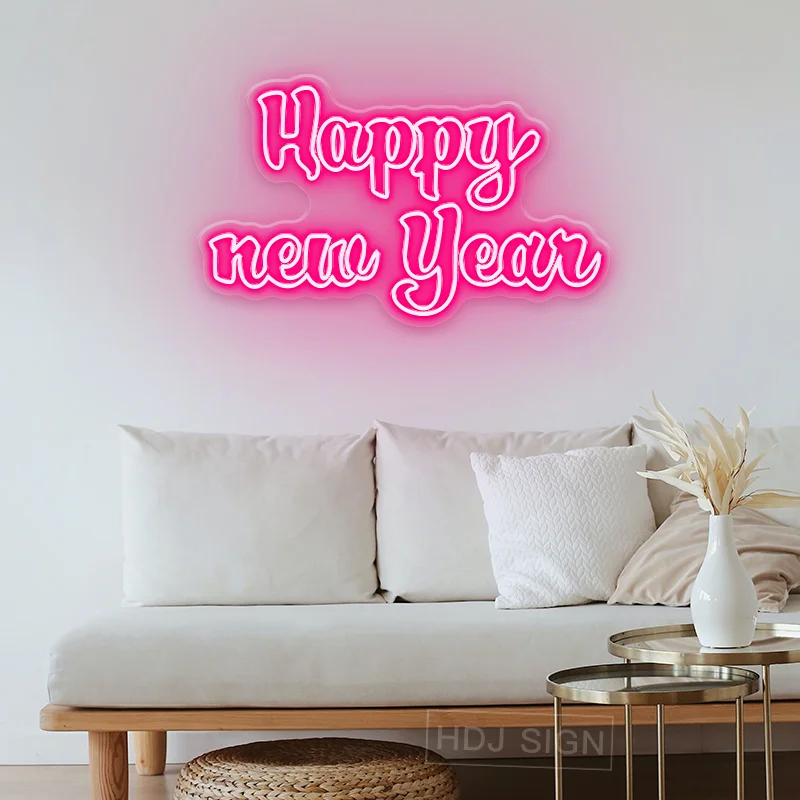 

ZPL Happy New Year Neon Sign Light Custom Bar Wedding Birthday Party Decoration Acrylic Wall Hanging Kawaii LED Light Room Decor