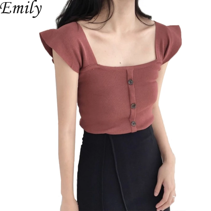 Женская Трикотажная майка на пуговицах Повседневная однотонная облегающая