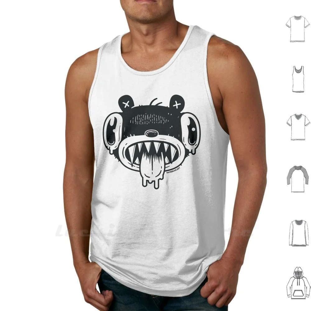 

Noodle Bear Face Tank Tops Vest 100% Cotton Bear Cmonster Cartoon Black And White Cartoon Face Bear Face