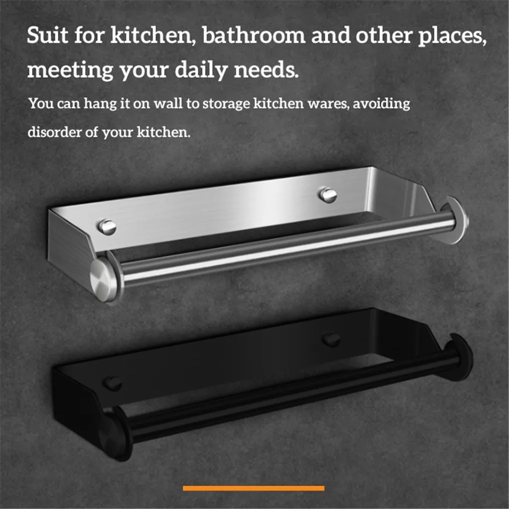 

Stainless Steel Towel Rack Wall Mounted Roll Paper Stand Paper Towel Holder Punch-Free for Bathroom Kitchen