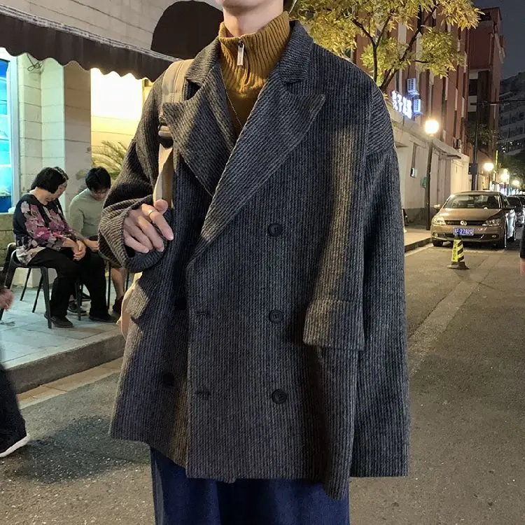

Men's casual suits 2021 spring autumn new loose business wear suit collar single breasted jacket coat student youth men clothing