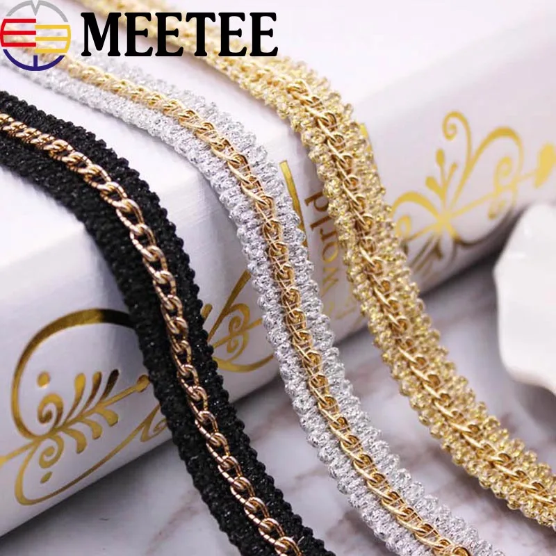 4meters Gold Silver Chain Embroidered Lace Trim Ribbon Fabric Handmade DIY Wedding Dress Trimmings Sewing Crafts|Кружево| |