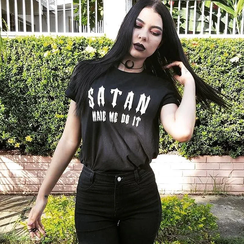 Футболка Satan Made Me Do It с алфавитом в стиле хип-хоп панк готика Harajuku повседневная