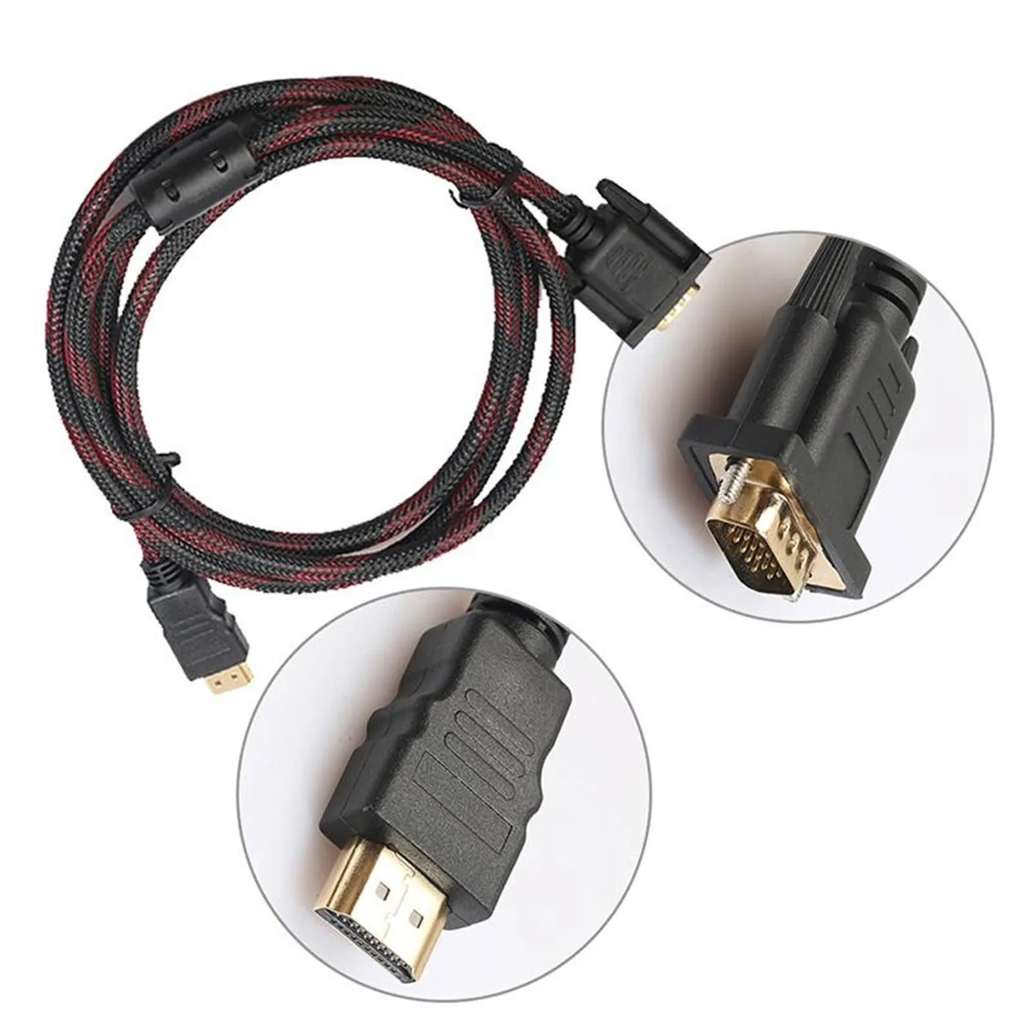 Male To 15 Pin VGA Cable 1.5M HDMI To15 Converter Adapter Nylon Braided For HD TV Computer | Электроника