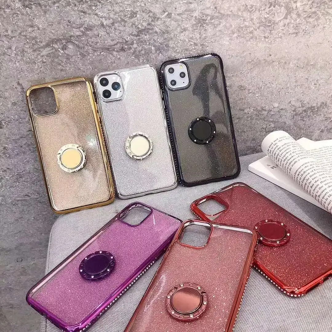 glitter diamond case for iphone 12 pro 11 x xs max xr 7 8 plus 6 6s se 2020 bling soft case with finger ring kickstand cover free global shipping