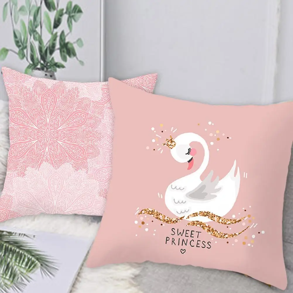 

Modern Geometric Pink Feather Plants Polyester Pillow Cover Sofa Cushion Home Living Room Sofa Seat Decorative Pillows Cover