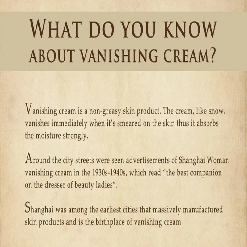 

Chinese SHANGHAI Woman Essential Oil Vanishing Cream Whitening Anti-aging Soothing Moisturizing Hydrating Classic Face Day Cream