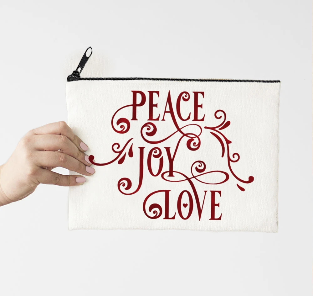 

Merry Christmas 2021 Peace Joy Love Make Up Bag Travel Size Makeup Cute Bag Custom Christmas Day Makeup Case Cute