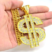 old school hip hop dollar sign necklace men wome shiny zircon chain exaggerated creative fashion party show rock jewelry gift