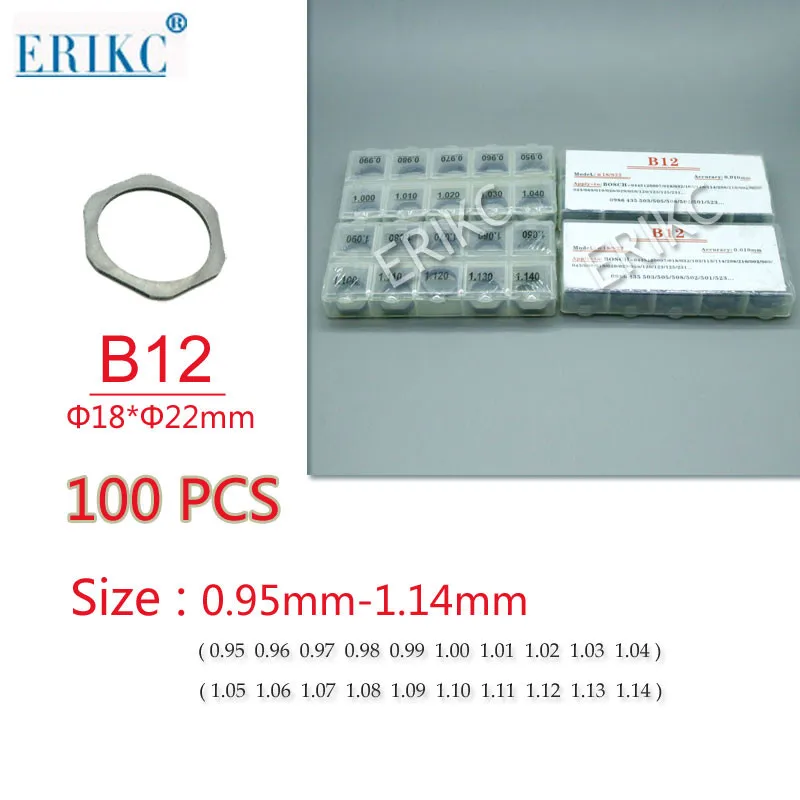 

100PCS ERIKC Shims B12 Size: 0.95mm-1.04mm Common Rail Injector Shims Fuel Injector Adjustment Standard Sealing Washer for Bosch