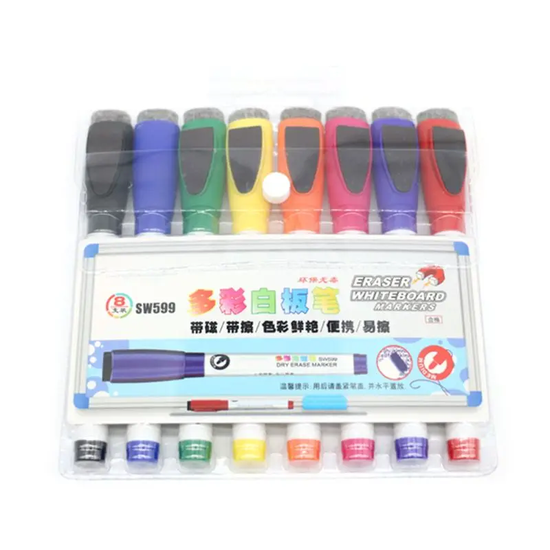 

8 Colors Magnetic Whiteboard Marker Pens with Eraser Erasable Fine Nib Student B85B
