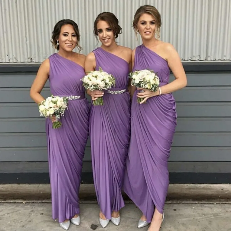 

Purple Bridesmaid Dresses One Shoulder 2020 Long Maid Of Honor Gowns Custom Made Wedding Guest Dress