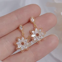 exquisite gold plated 2021 korean flower earrring for women shining aaa zircon stud earring charm women romantic wedding jewelry