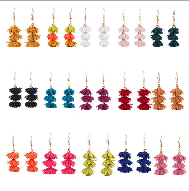 Женские серьги-подвески ручной работы длинные тканевые серьги в стиле бохо с